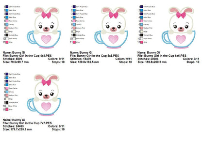 Sweet Bunny in Teacup – Appliqué – Machine Embroidery Design