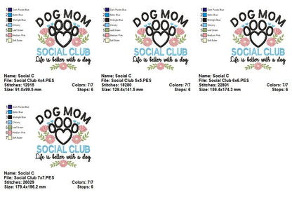 Dog Mom Social Club - Applique - Machine Embroidery Design
