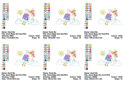 Sweet Baby Girl Stork Delivery - Fill Stitch – Machine Embroidery Design