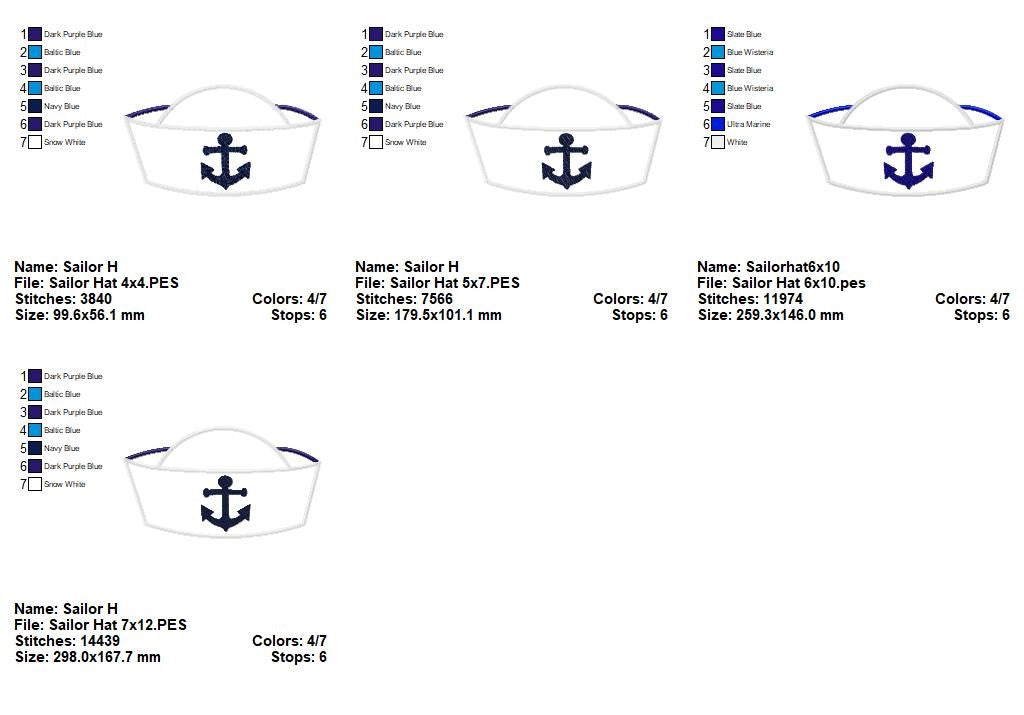 Cute Sailor Hat Anchor - Appliqué – Machine Embroidery Design