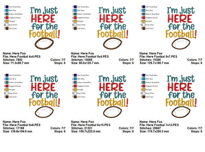 I'm Just Here for the Football! - Applique - Machine Embroidery Design