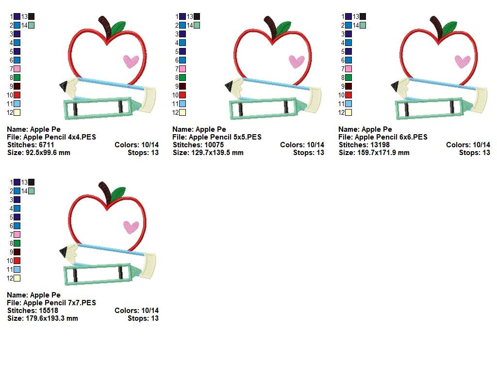 Sweet Teacher Apple 🍎 – Applique - Machine Embroidery Design