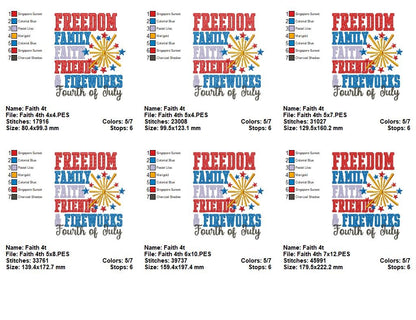 ⭐ Patriotic Words & Fireworks 🎇 – Sketch Stitch – Machine Embroidery Design