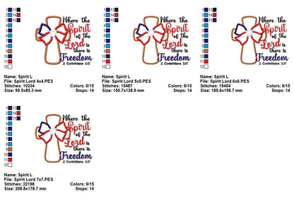 ✨ Where the Spirit of the Lord Is There Is Freedom 🇺🇸 – Applique – Machine Embroidery Design