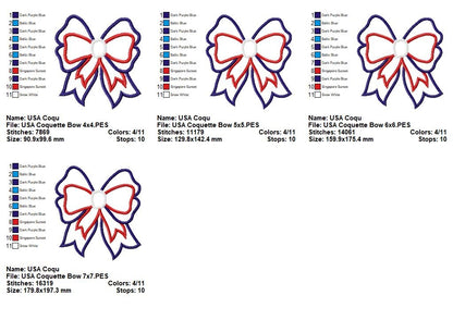 ✨ All-American Coquette Bow 🎀 – Applique – Machine Embroidery Design