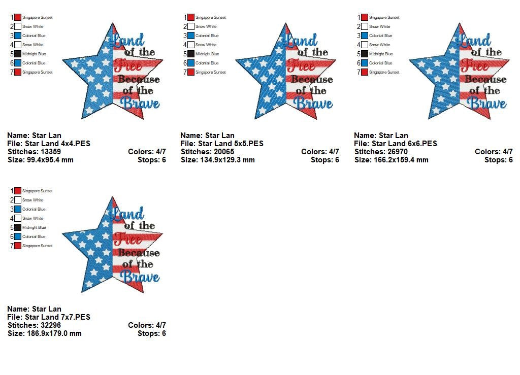 🇺🇸 Land of the Free ⭐ – Fill Stitch – Machine Embroidery Design