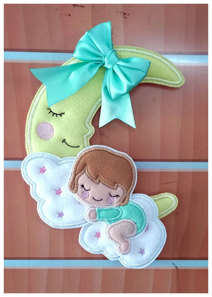 Baby in the Moon Nursery Door Hanger - ITH Project - Machine Embroidery Design