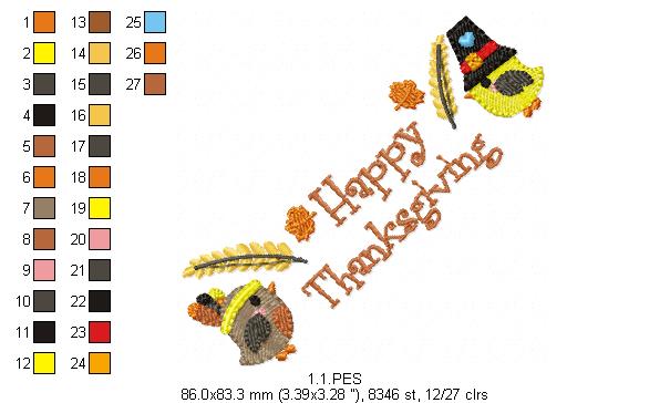 Happy Thanksgiving - Fill Stith - 7 Sizes - Machine Embroidery Designs