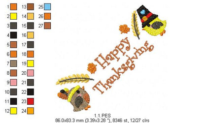 Happy Thanksgiving - Fill Stith - 7 Sizes - Machine Embroidery Designs