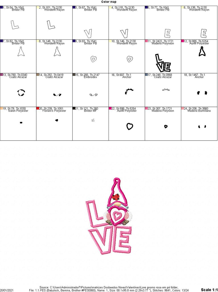 Valentines Love Gnome - Applique - Machine Embroidery Designs