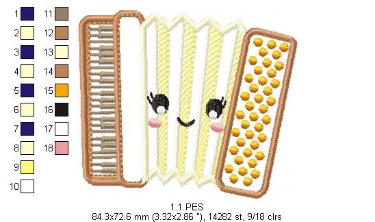 Oktoberfest - Accordion  - Germany  -  Applique  - 7 sizes -  Machine Embroidery Design