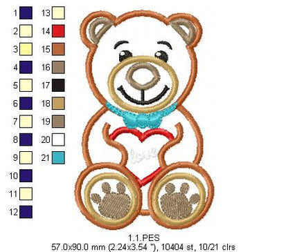 Valentines Love Bear - Applique - Machine Embroidery Designs