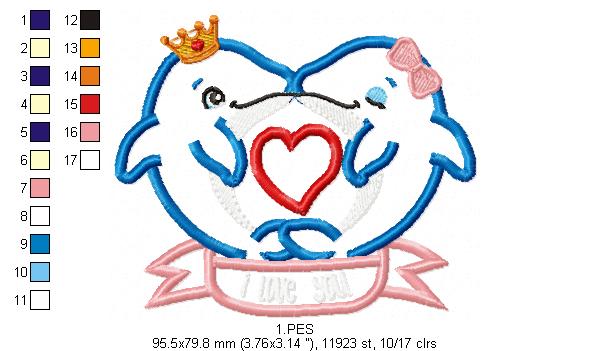 Dolphin couple dating - Applique - Machine Embroidery Designs