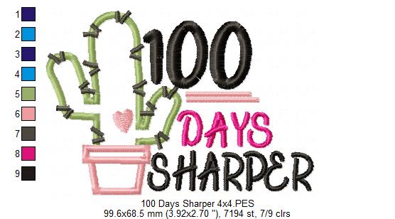 100 Days Sharper Cactus - Applique-Machine Embroidery Design