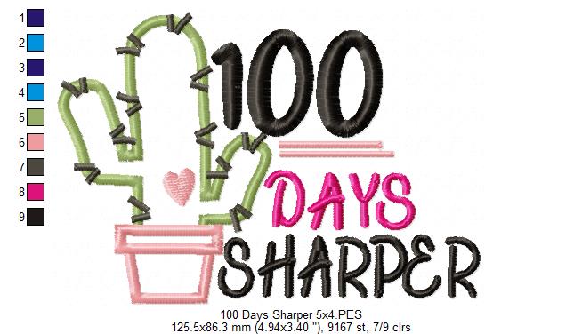 100 Days Sharper Cactus - Applique - Machine Embroidery Design