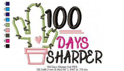 100 Days Sharper Cactus - Applique - Machine Embroidery Design