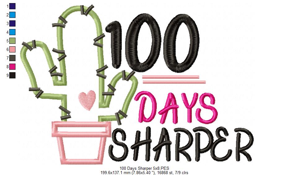 100 Days Sharper Cactus - Applique-Machine Embroidery Design