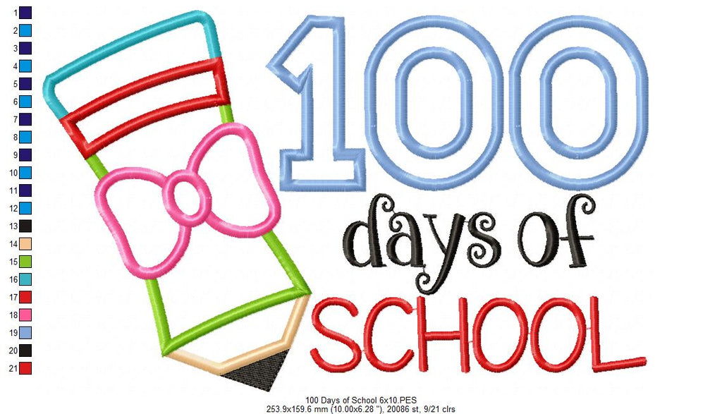 100 Days of School - Applique-Machine Embroidery Design