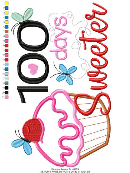 Sweet 100 Days Cupcake Celebration - Appliqué – Machine Embroidery Design