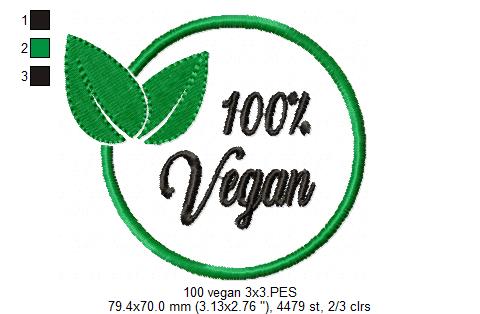 100% Vegan - Fill Stitch-Machine Embroidery Design