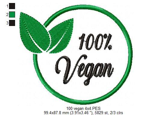 100% Vegan - Fill Stitch-Machine Embroidery Design