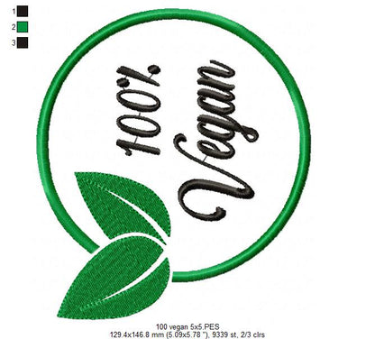 100% Vegan - Fill Stitch-Machine Embroidery Design