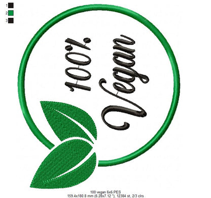 100% Vegan - Fill Stitch-Machine Embroidery Design