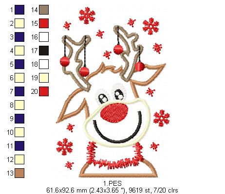 Reindeer - Applique - 6 Sizes -  Machine Embroidery Design