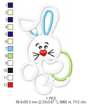 Cute Bunny - Applique - 6 Sizes - Machine Embroidery Designs