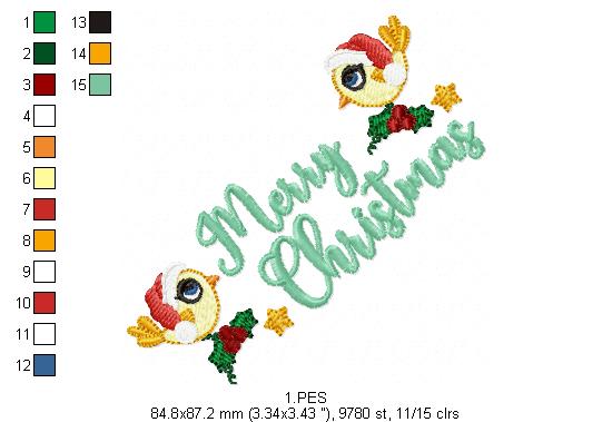 Merry  Christmas Birds - Fill Stitch  - 6 Sizes - Machine Embroidery Designs