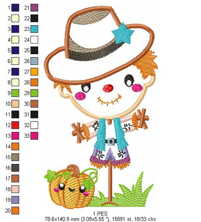 Straw Man- Applique / Fill Stitch - 6 Sizes - Machine Embroidery Design