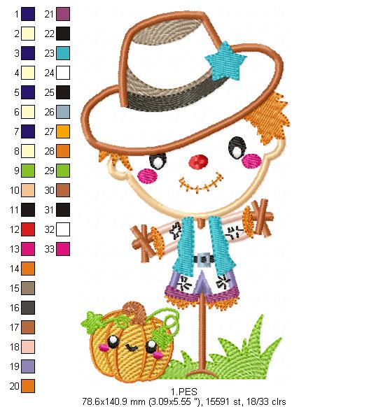 Straw Man- Applique / Fill Stitch - 6 Sizes - Machine Embroidery Design