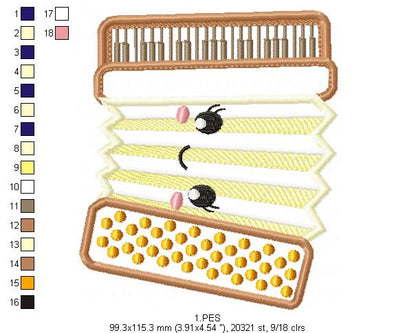 Oktoberfest - Accordion  - Germany  -  Applique  - 7 sizes -  Machine Embroidery Design