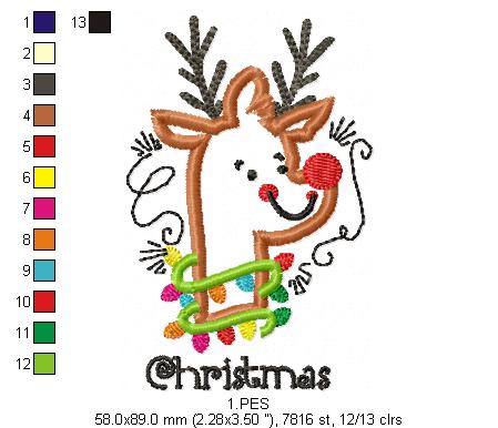 Christmas Rudolf Reindeer  - Applique - 6 Sizes - Machine Embroidery Designs