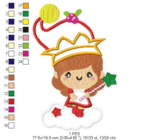 Girl Magical Christmas - Applique/ Fill Stitch - 6 Sizes -  Machine Embroidery Design
