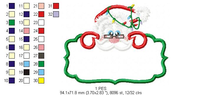 Santa Claus Frame - Applique -  6 Sizes -  Machine Embroidery Design