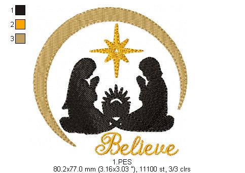 Believe Nativity - Christmas - Fill STith - 6 Sizes - Machine Embroidery Designs