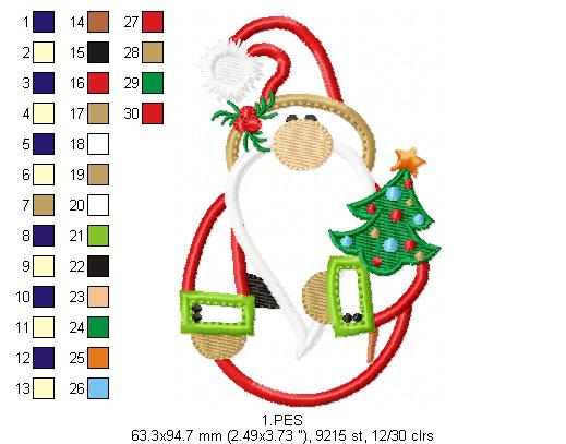 Christmas Gnome - Applique - 6 Sizes - Machine Embroidery Designs