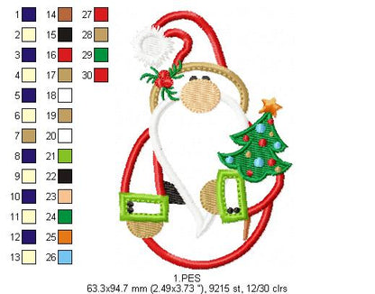 Christmas Gnome - Applique - 6 Sizes - Machine Embroidery Designs