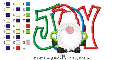 Christmas Gnome Joy - Applique - 6 Sizes - Machine embroidery Designs