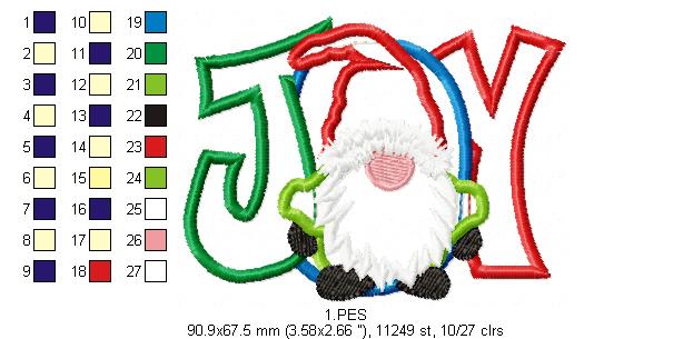 Christmas Gnome Joy - Applique - 6 Sizes - Machine embroidery Designs