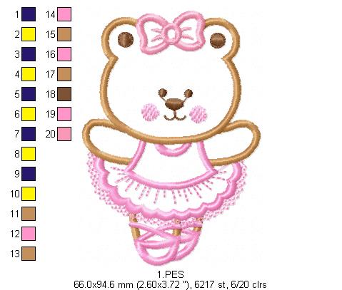 Teddy Bear Girl Ballerina -Applique - 6 Sizes - Machine Embroidery Design