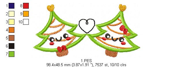 Love Tree Christmas  - Applique - 6 Sizes - Machine Embroidery Design