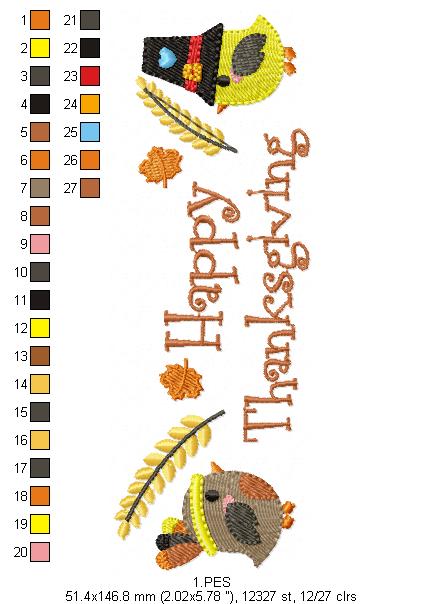 Happy Thanksgiving - Fill Stith - 7 Sizes - Machine Embroidery Designs