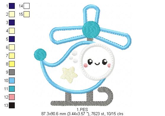 Baby Boy Helicopter  - Applique-  6 Sizes - Machine Embroidery Designs