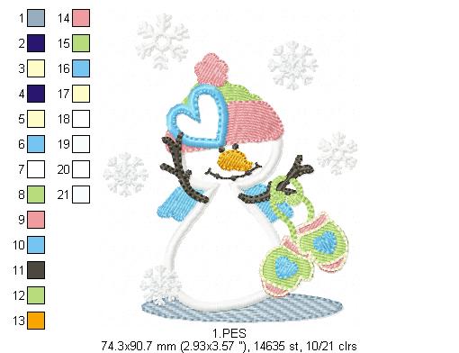 Christmas Snowman  - Applique - Machine Embroidery Design