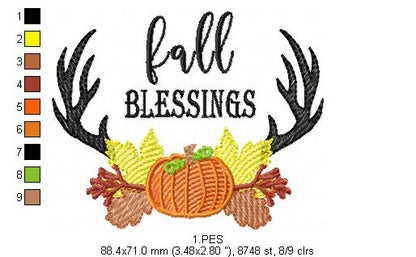 Fall Blessings- Fill stitch / Rippled - 6 sizes - Machine Embroidery Design