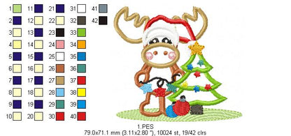Cute Reindeer  - Applique - 6 Sizes -  Machine Embroidery Design