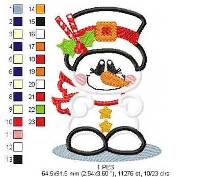 Christmas Snowman  - Applique - Machine Embroidery Design