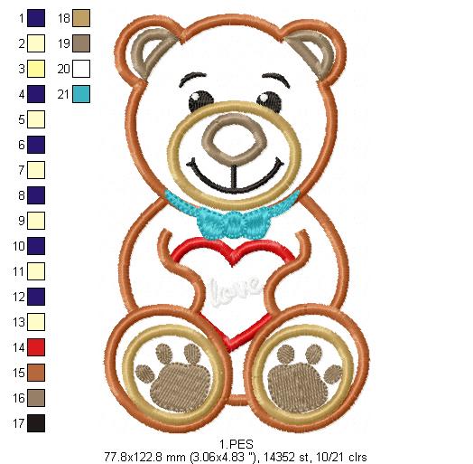 Valentines Love Bear - Applique - Machine Embroidery Designs